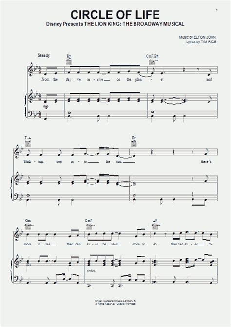 Circle Of Life Piano Sheet Music Onlinepianist