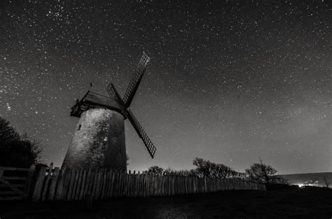 Wallpaper Longexposure Nightphotography Sky Windmill Night Fence
