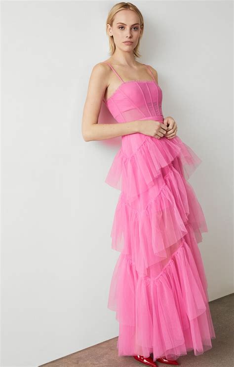 Pin By Mahsa Delavar On Closet Tulle Gown Tiered Prom Dress Pink Evening Dress