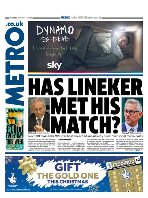 Metro Front Page Th Of December Tomorrow S Papers Today