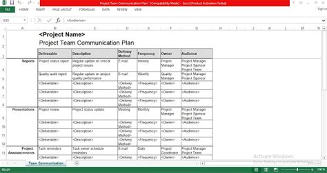 Project Team Communication Plan Excel Template Free Download