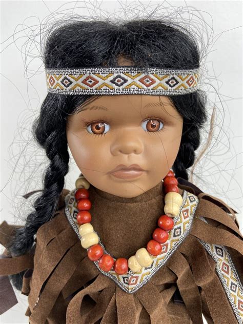 Vtg Native American Indian Girl Doll Porcelain With Stand 16 Drum Mallet 4540578300