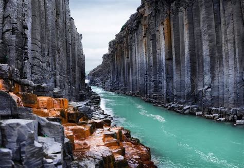 Studlagil Basalt Canyon In Iceland Stock Image Colourbox