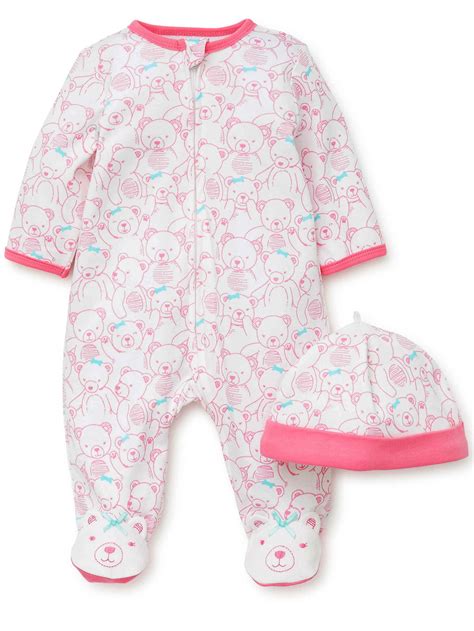Baby Sleepers Teddy Bear Pink One Piece Zipper Footie Pajamas And Hat