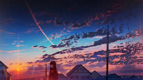 341249 Sunset Anime Clouds Sky Scenery 4k Wallpaper