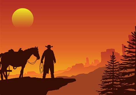 Gaucho In A Wild West Sunset Landscape Vector 145173 Vector Art At Vecteezy