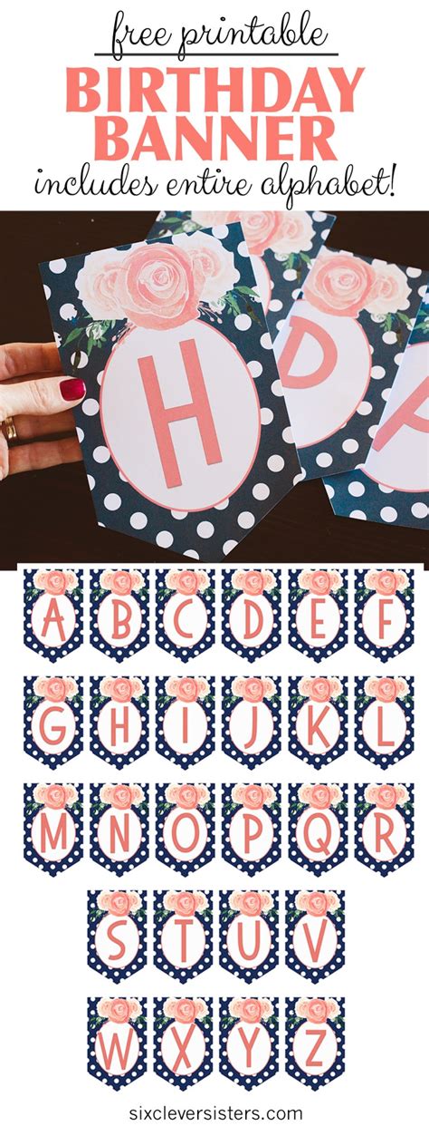 Free Printable Birthday Banner Navy And Coral Six Clever Sisters