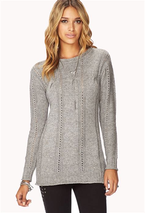 With this selection of over 200 free sweater and cardigan knitting patterns, you're bound to find one or two or a few to knit! Lyst - Forever 21 Contemporary Cable Knit Tunic Sweater ...