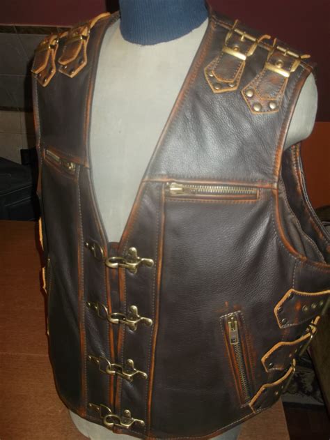 biker vest genuine leather 16mm brown 3x leather with etsy