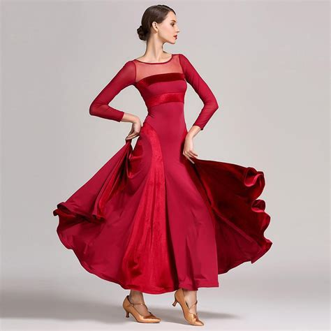 womens ball gown maxi boat neck sheer sleeve ballroom dress with mesh danceym