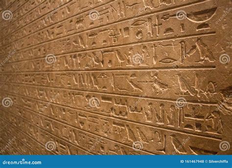 Ancient Egyptian Hieroglyphs On The Wall In Cairo Museum Editorial