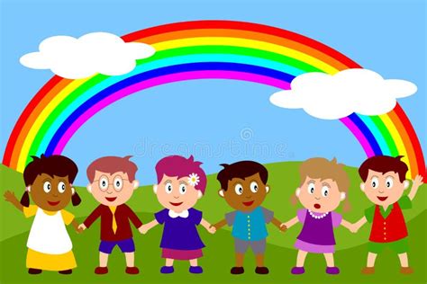 Happy Kids With Rainbow Stock Vector Illustration Of Draw 10596816