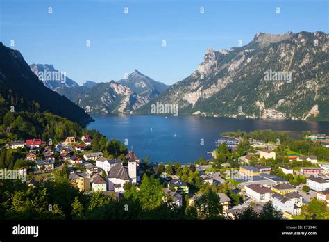 Elevated View Over Picturesque Ebensee Lake Traunsee Salzkammergut