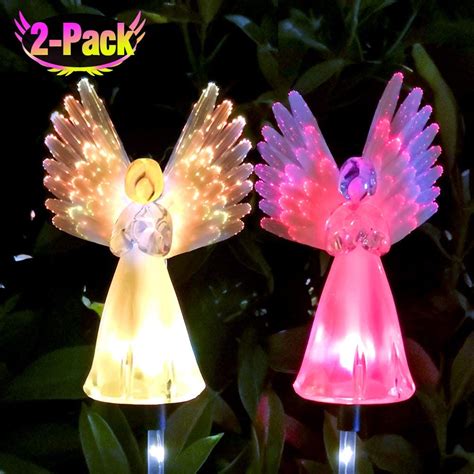 Tekhome 2019 Solar Angel Light Garden Ornaments 2 Pack Solar Powered