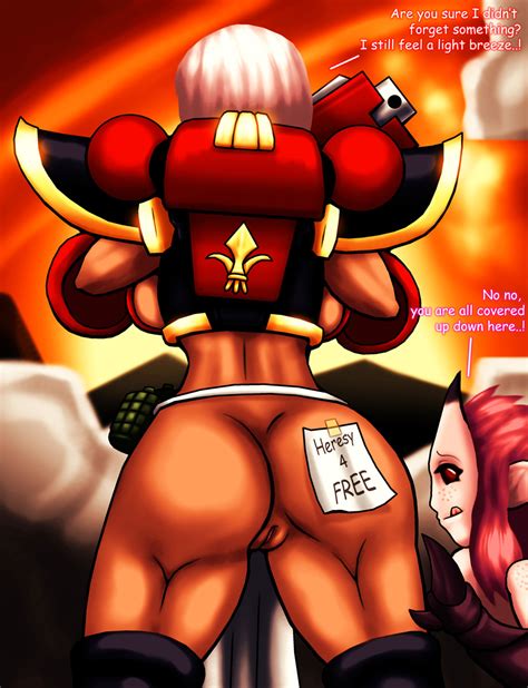 Rule 34 Armor Ass Backboob Bottomless Chaos Warhammer Daemonette Dialogue Exposed Pussy