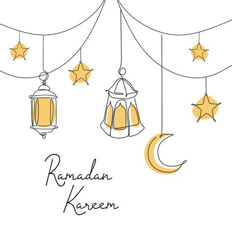 Ramadan Kareem Banner Design Continuous Line Drawing Of Lantern Moon