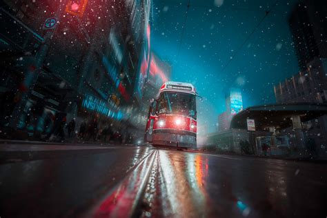 Toronto Tram Vehicle City Night Lights Hd Photography 4k Wallpapers