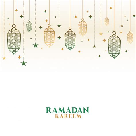 Happy Ramadan Kareem Decorative Islamic Lamps Background Free Vector