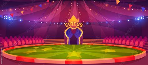 circus arena round stage for performance carnival show vector cartoon empty interior inside