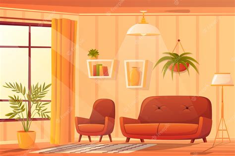 Premium Vector Living Room Interior Concept In Flat Cartoon Design