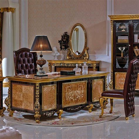 Royal Gold Louis French Antique Carved Luxury Classic Study Room