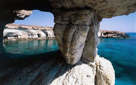 Cave Rock Sea Cliff Cyprus Beach Island Nature Landscape Hd Wallpaper