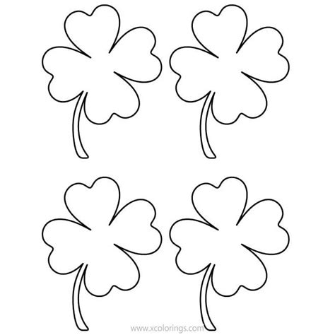 Four 4 Leaf Clovers Coloring Pages