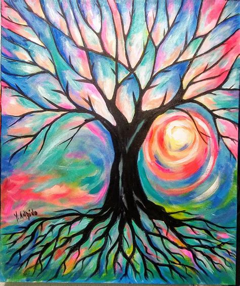 Original Painting Abstract Tree Tree Of Life Tree With Sunset By