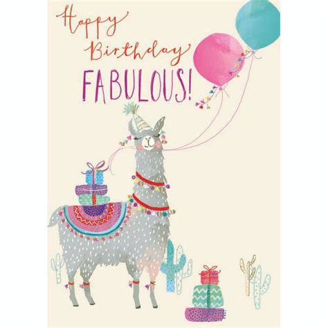 Fabulous Llama With Presents And Balloons Birthday Card For Her Woman