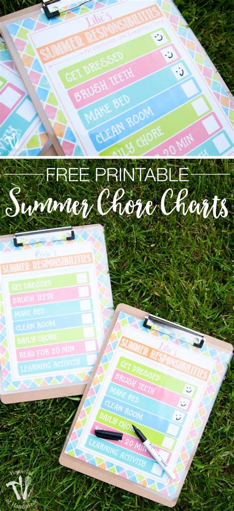 Free Printable Summer Chore Charts