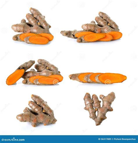 Collection Of Turmeric Isolated On The White Background Stock Image