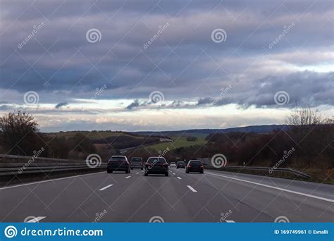 German Broad Eight Lane Highways Without Speed Limits Low Angle Shot Stock Image Image Of