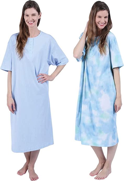 Womens Henley Nightshirts 2 Pack Long Nightgowns For Women By Catalog