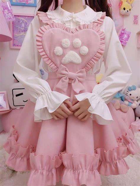 Pastel Maid Dress Pink Fuzzy Kitten Paw Suspender Dress And Etsy