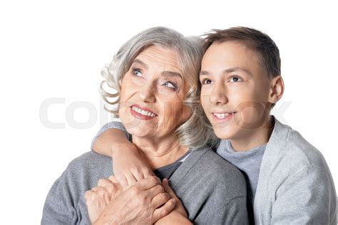 Portrait Of Happy Grandmother And Grandson Hug Stock Image Colourbox