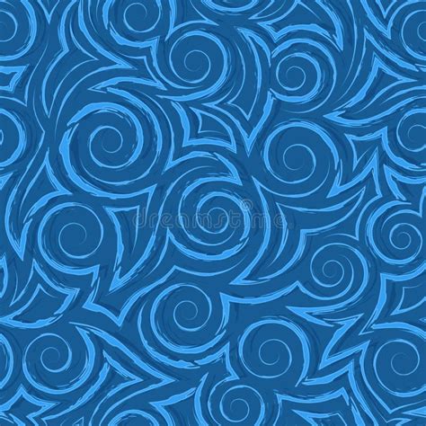 Stock Vector Seamless Pattern Of Blue Spirals And Flowing Torn Stripes