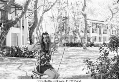 Inspire Happy Barefoot Girl On Swing Stock Photo 1109925254 Shutterstock