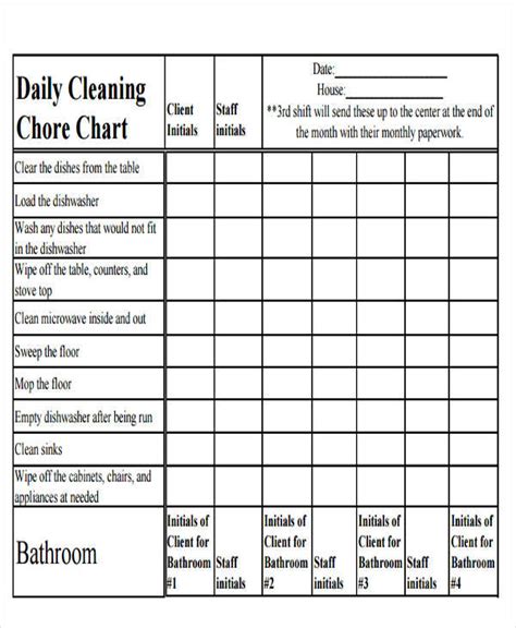 Cleaning Chore Chart Template