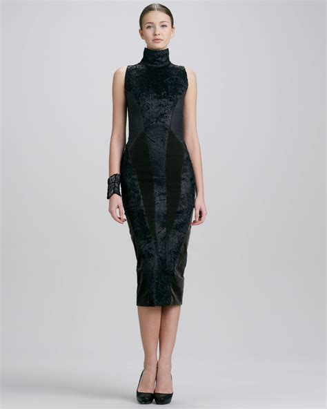 Donna Karan Sleeveless Turtleneck Collage Dress Black In Black Lyst