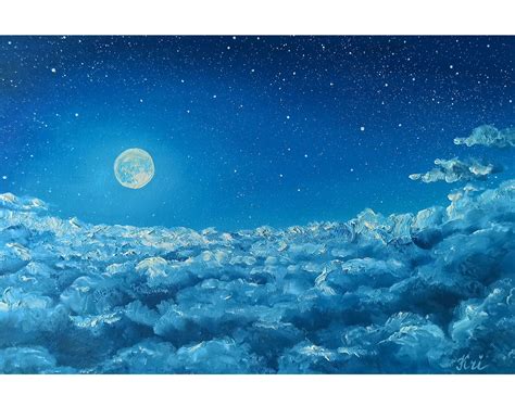 Moonlight Painting Night Sky Oil Painting Original Art Moon Etsy