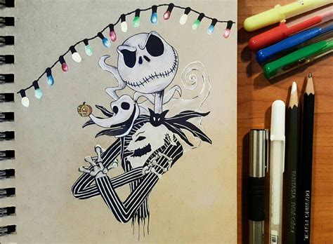 Nightmare Before Christmas Drawn With Pen Colored Pencils Gel Pens