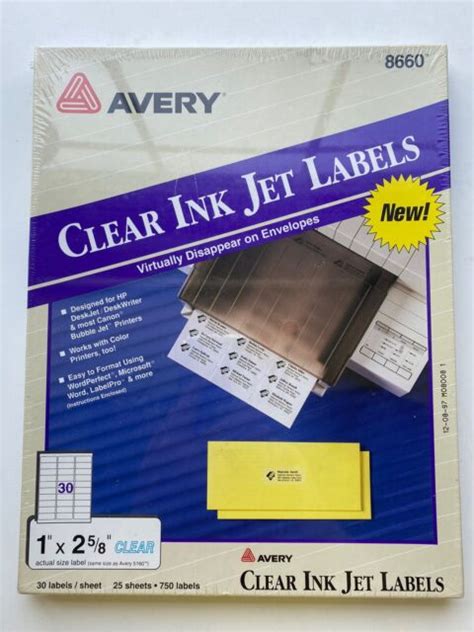 Avery Clear Ink Jet Labels 8660 Nip 1 X 2 58 Ebay