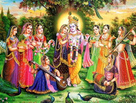 Beautiful Radha And Krishna And The Eight Chief Gopis Large Art