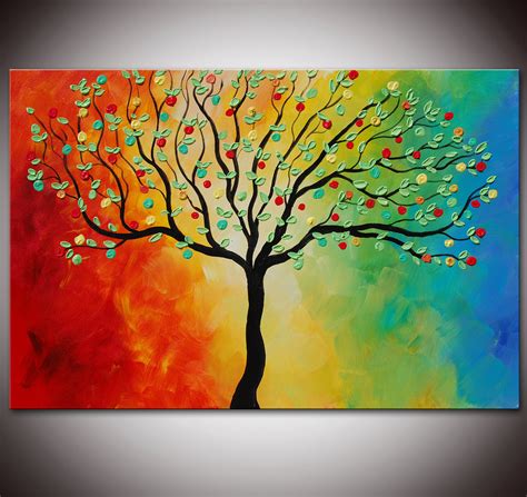 Red Blue Tree Paintingoriginal Colorful Rainbow Tree