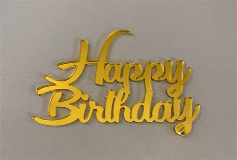 Small Happy Birthday Gold Mirror Acrylic Cake Topper