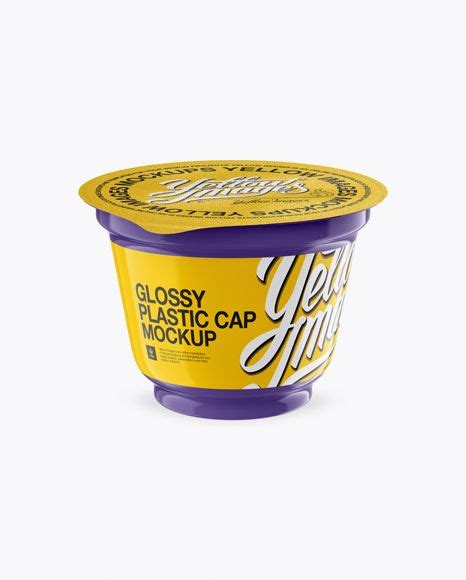 Download Glossy Plastic Cup with Foil Lid Mockup (High-Angle Shot) in Cup & Bowl Mockups on Yellow Images ...