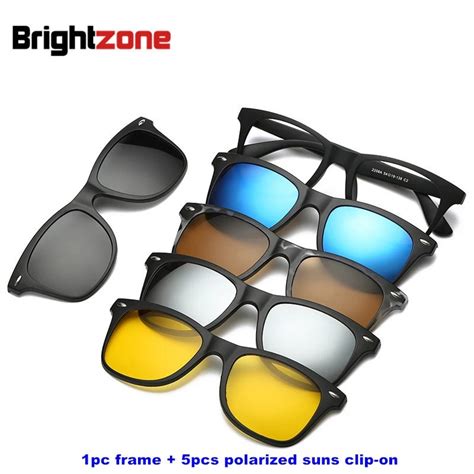 Brightzone 5 1 Set Glasses Women Men Mirror Polarized Magnetic Sunglasses Clip On Make