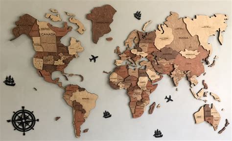 Wooden World Map Wall As Base 3d Wall Decor
