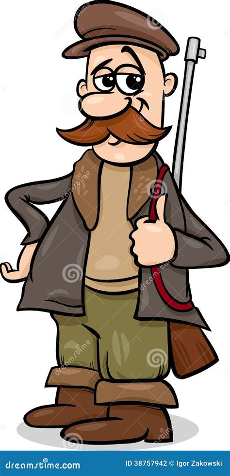 Cartoon Hunter In A Hat With A Feather Holding The Gun Cartoon Vector