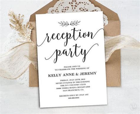 Wedding Reception Invitation Printable Reception Party Card Simple